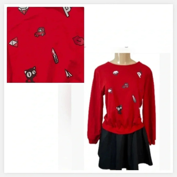 JOGGER DRESS RED & BLACK GRAPHIC PRINT PULLOVER SWEAT SHIRT  MINI CASUAL STYLE - Picture 1 of 8